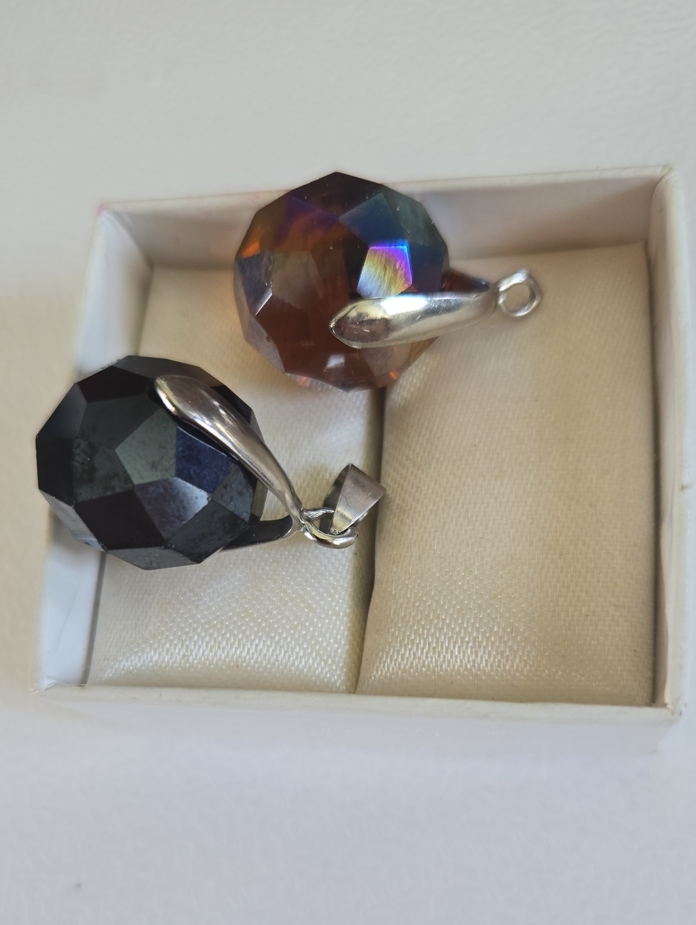 Faceted Glass Pendant Duo Necklace Charms - Iridescent Brown & Black
